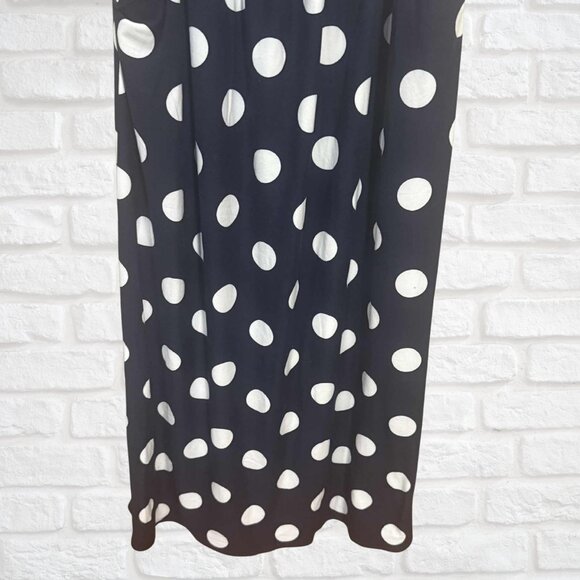 Navy Polka Dot Strapless Maxi Dress w/ Pockets 1X Vintage Style Plus Size Cozy - Picture 3 of 7